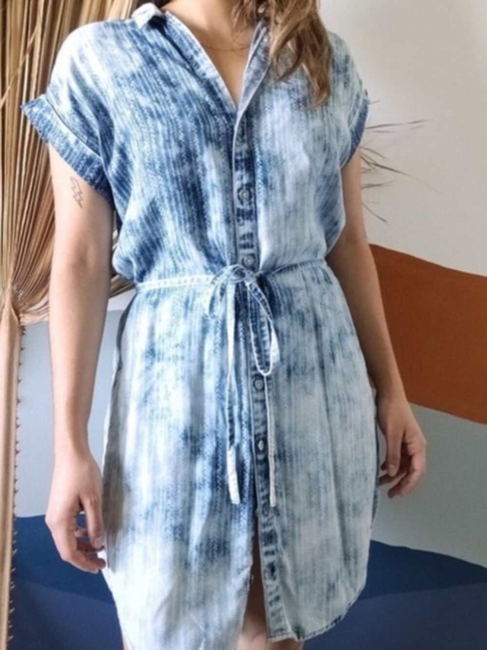 Anthropologie Cloth & Stone Chambray Shirt Dress Size Small Acid wash